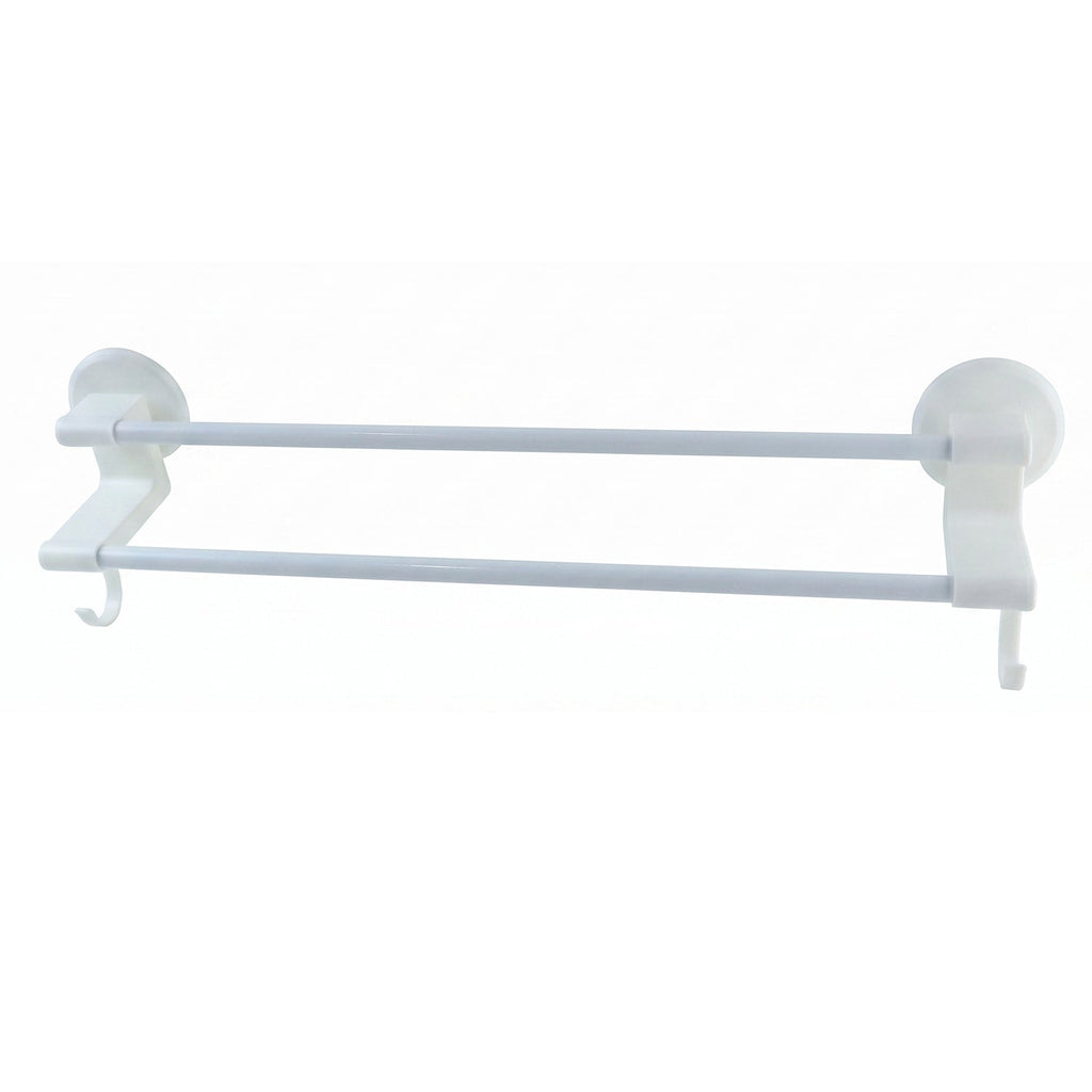 Wall Mounted Double Bar Towel Holder Rack with Side Hooks (1 Pc)